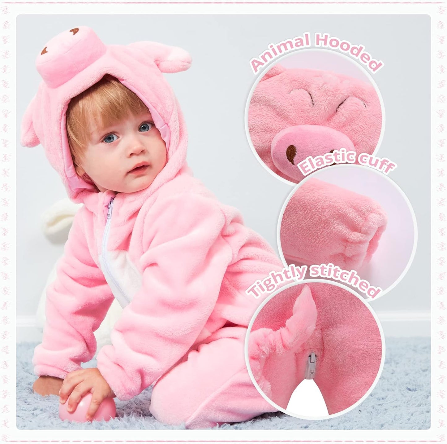 Unisex Baby Animal-Themed Flannel Hooded Romper for Winter and Autumn Cosplay