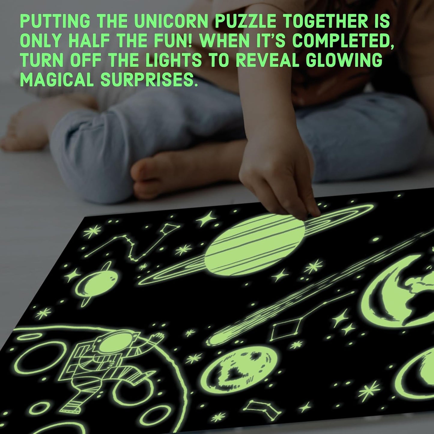 Outer Space Glow in the Dark 100-Piece Jigsaw Puzzle Featuring a Captivating Scene of Planets, Stars, and Intriguing Hidden Details