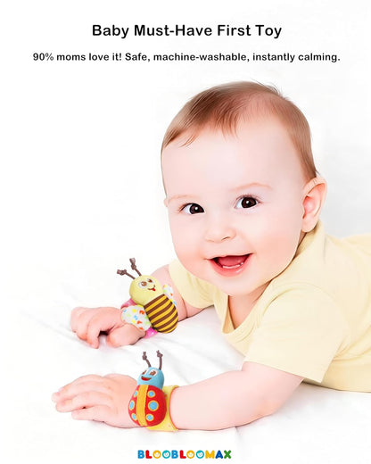 Infant Wrist Rattle Socks and Foot Finder Set - Developmental Toys for Babies 0-36 Months, Ideal Newborn Gift Set in Red Gift Box