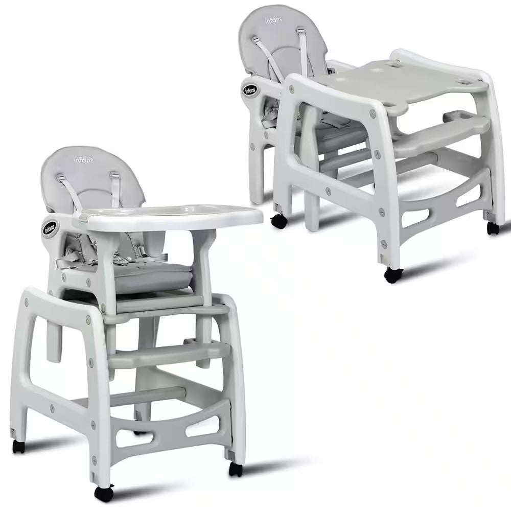 Adjustable 3-in-1 Grey Plastic Baby High Chair with Detachable Trays