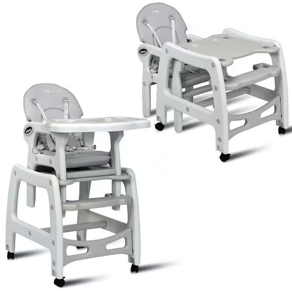 Adjustable 3-in-1 Grey Plastic Baby High Chair with Detachable Trays