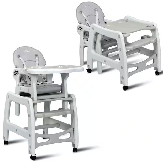 Adjustable 3-in-1 Grey Plastic Baby High Chair with Detachable Trays