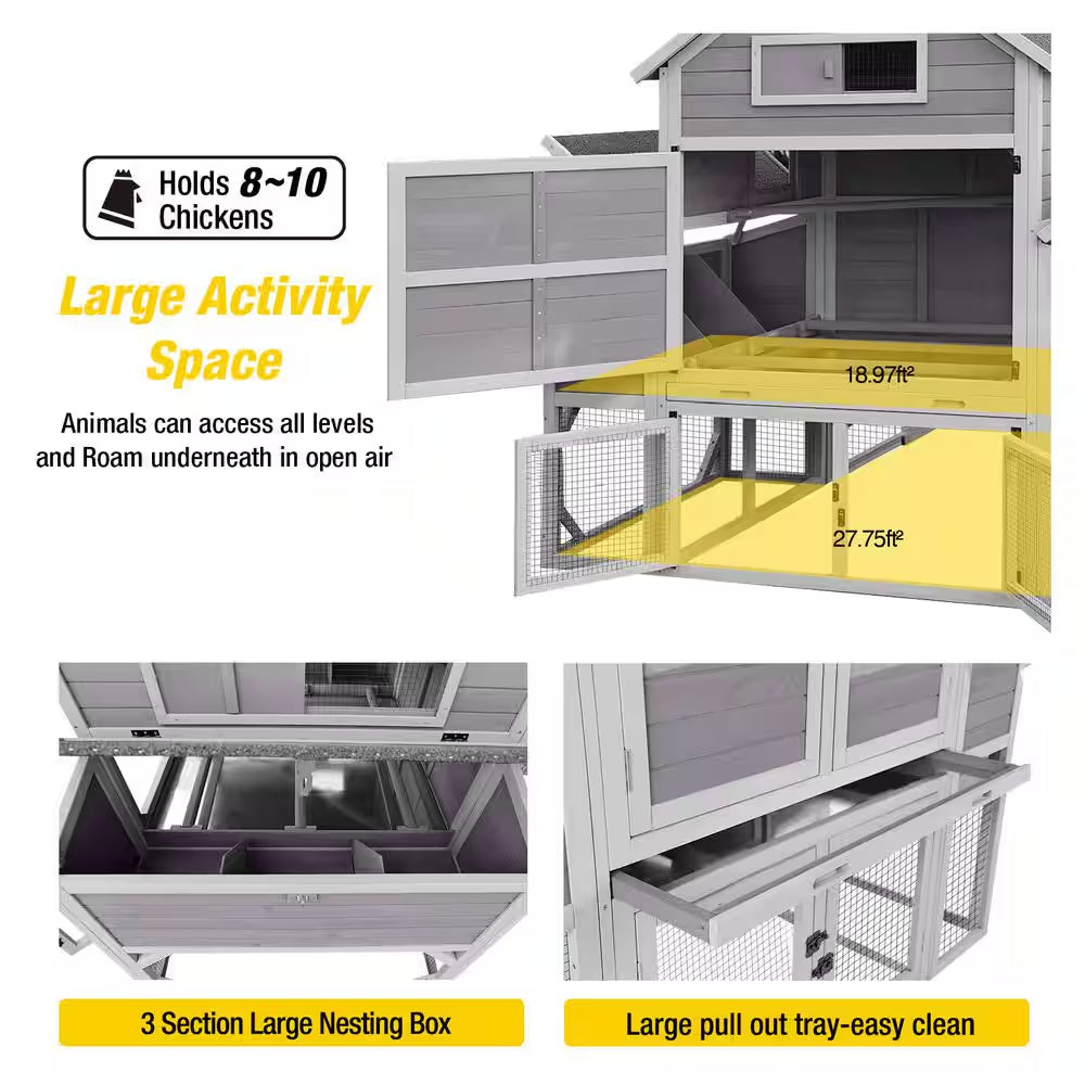 Spacious Chicken Coop with Enclosure for 8-10 Chickens