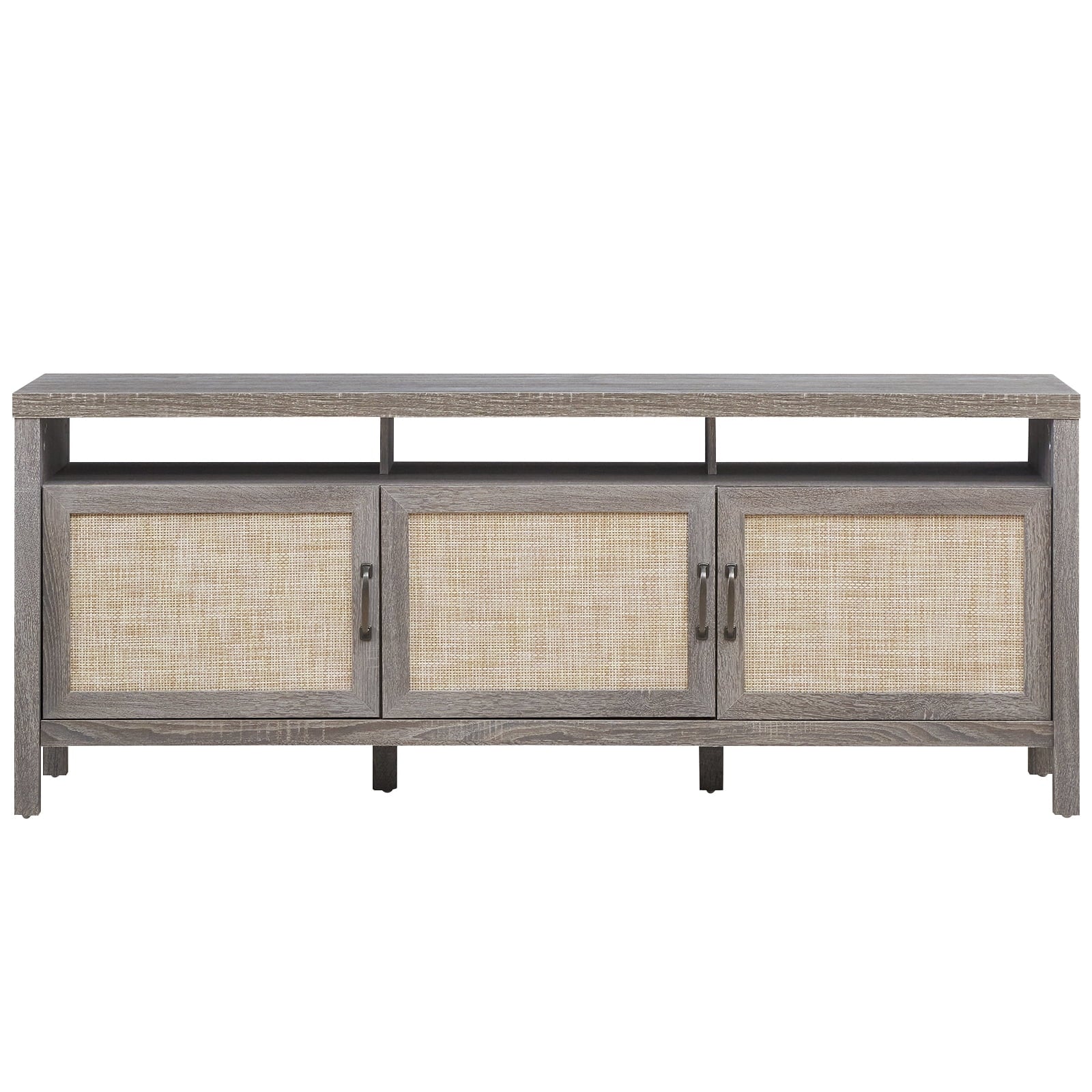Universal Television Stand Cabinet Media Console with Three Rattan Doors in Grey