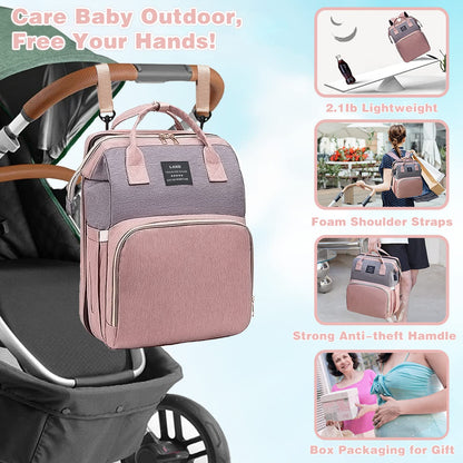 Professional Baby Diaper Backpack with Changing Station, Waterproof Design, USB Charging Port, and Spacious Multifunctional Storage for Parents (Pink-Grey)