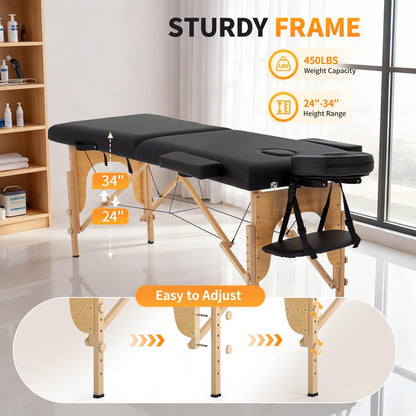 Portable 24-Inch Wide Massage Table with Height Adjustment and Non-Woven Carry Bag for Spa, Facial, and Tattoo Services