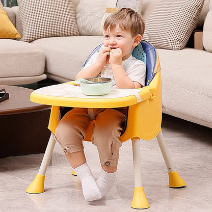 Convertible 4-in-1 Portable Baby High Chair with Five-Point Safety Harness, Dining Plate, and Toy Storage in Purple