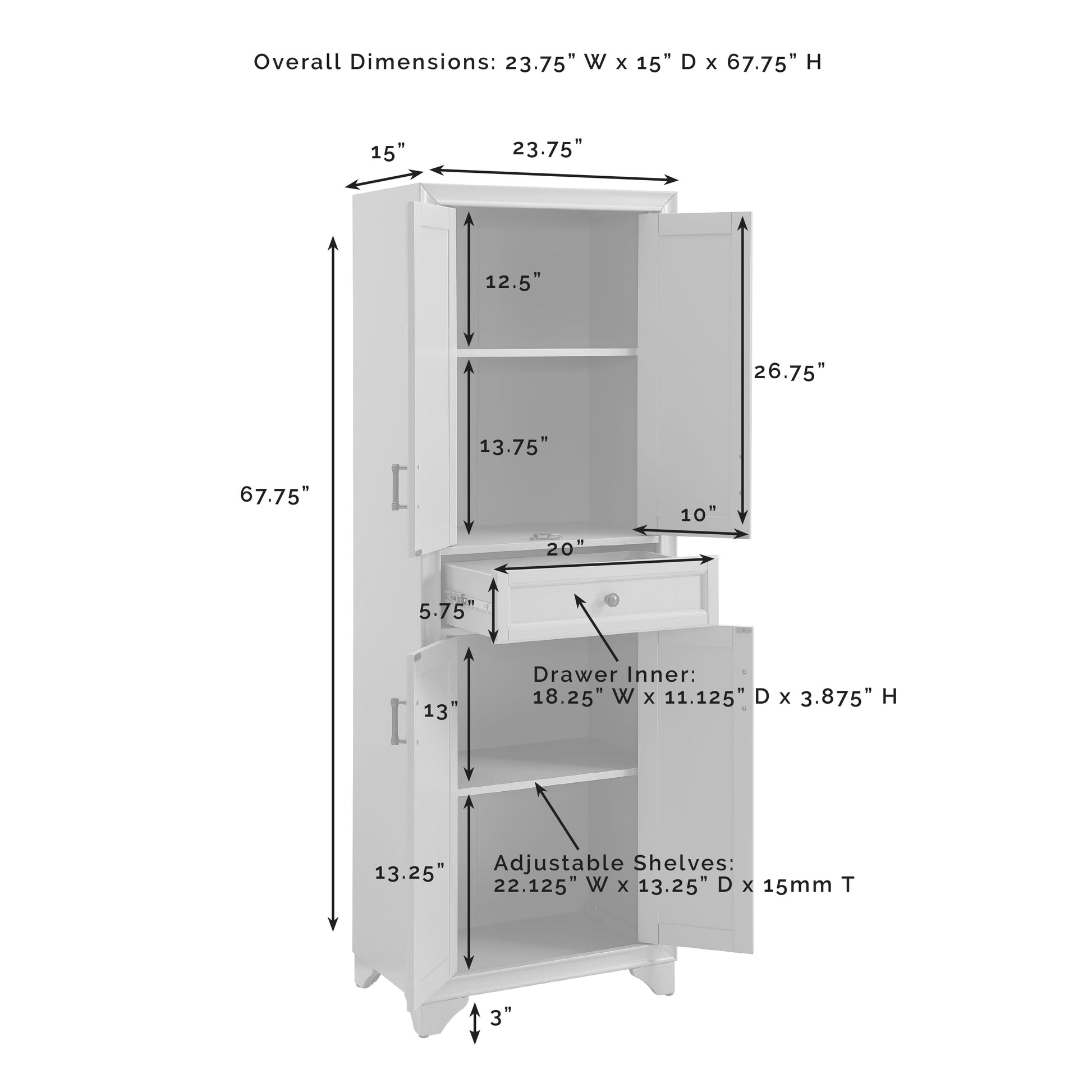 Tara 3-Piece Modern Farmhouse Buffet Cabinet and Kitchen Storage Set