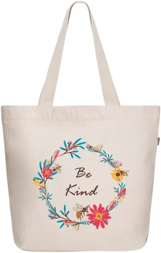 Elegant Large Canvas Tote Bag for Women with Zipper and Pocket - Ideal for Yoga, Work, and Beach Activities