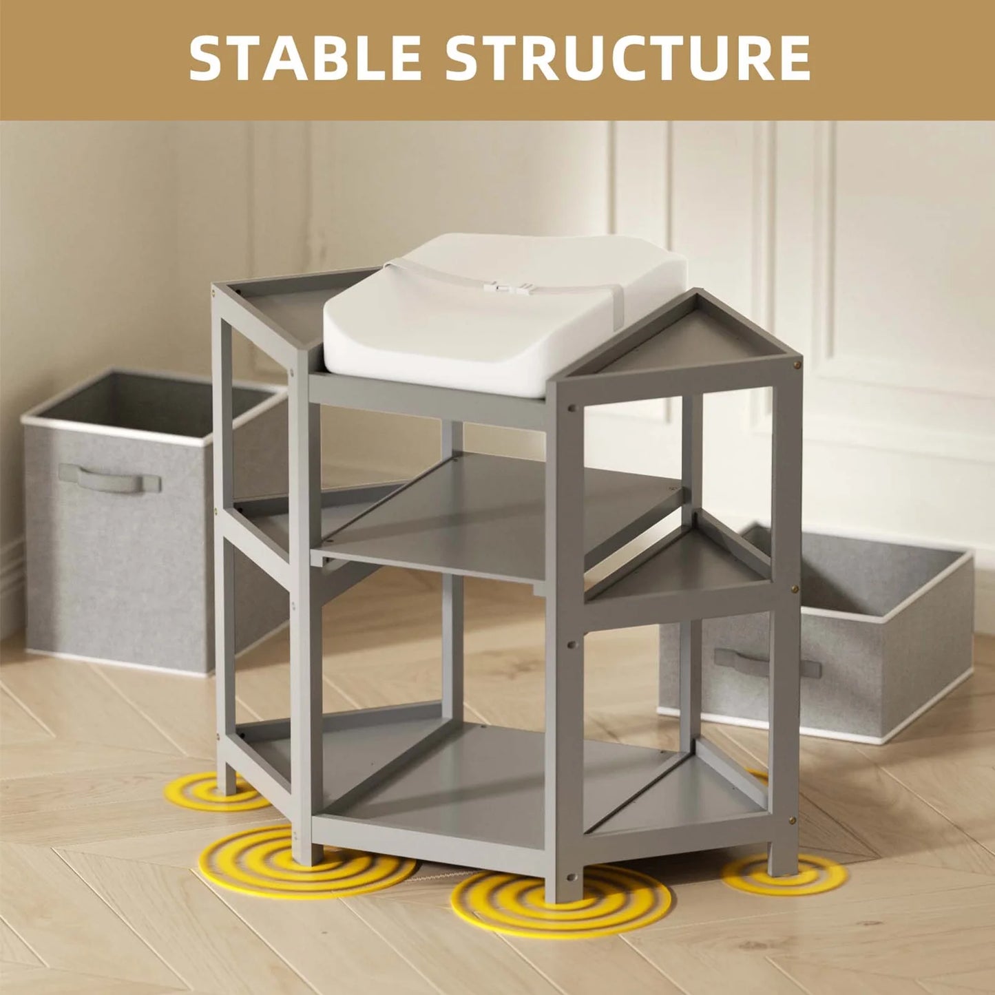 Children's Corner Gray Diaper Changing Station with Contoured Pad, Laundry Hamper, and Storage Bin