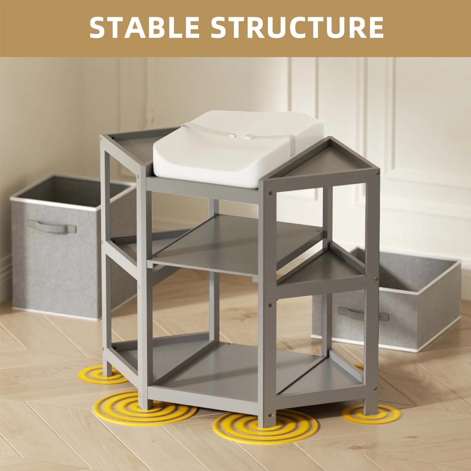 Children's Corner Gray Diaper Changing Station with Contoured Pad, Laundry Hamper, and Storage Bin