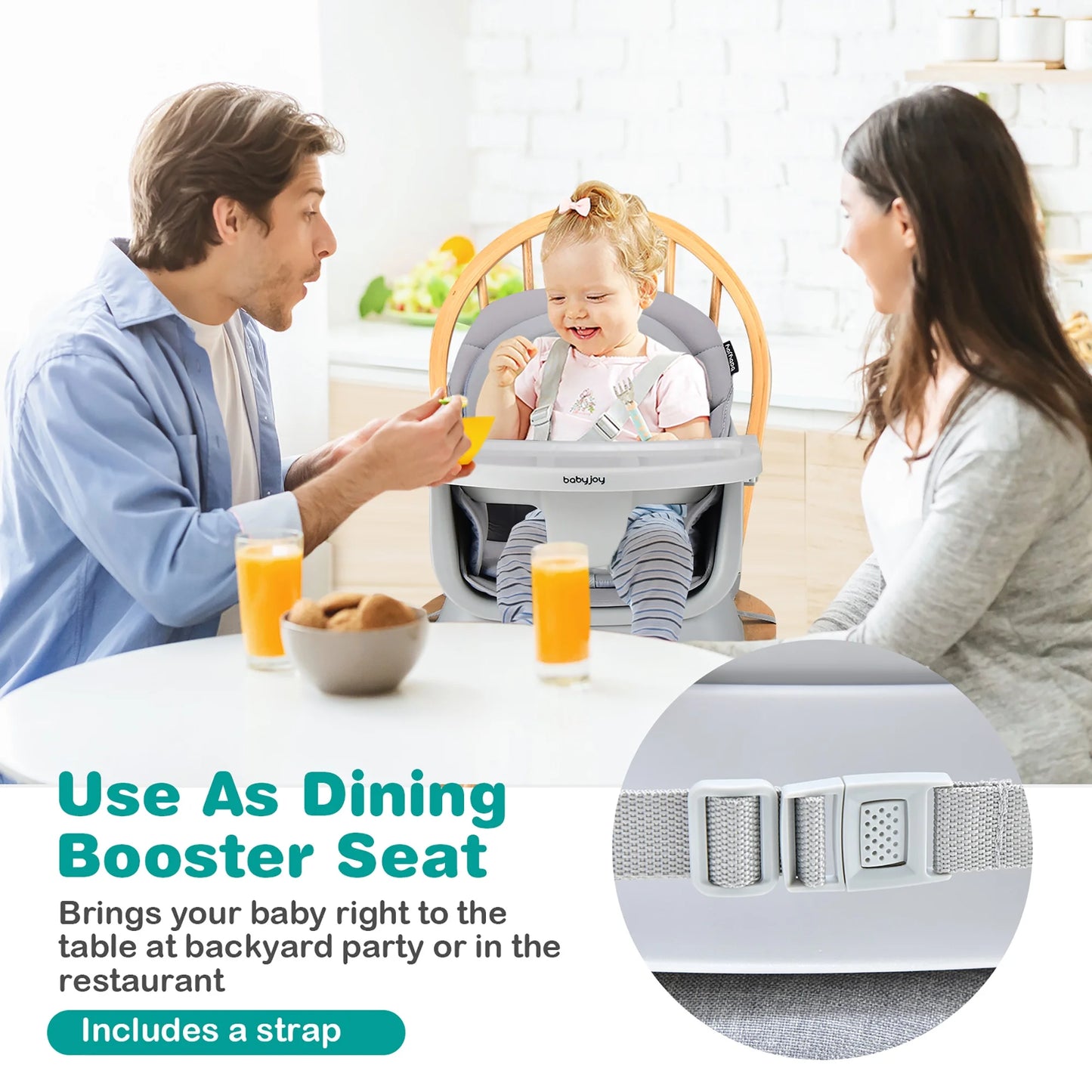 8-in-1 Convertible High Chair and Booster Seat with Removable Tray - Gray