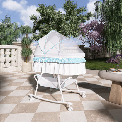 Lacy Lightweight Dual-Function Portable Bassinet and Cradle in Blue and White