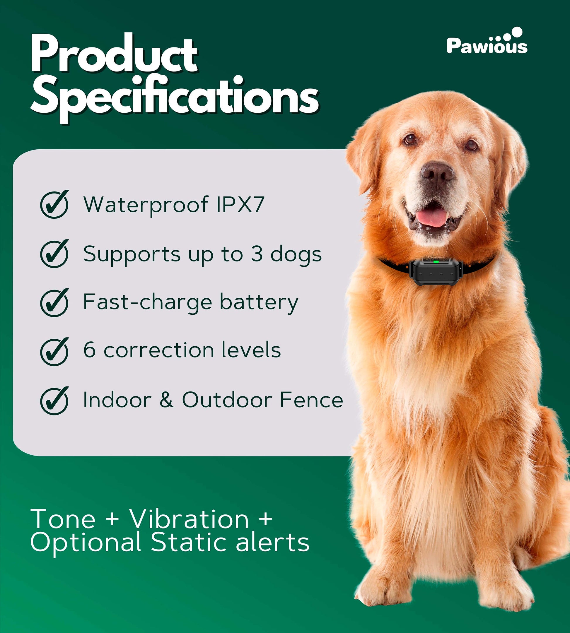 Wireless Dog Containment System - 3 Dog Package, High Precision Wireless Fence for Up to 5 Acres with Real-Time Distance Monitoring
