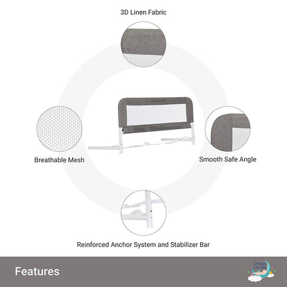 Dream on Me Hide Away Safety Bed Rail for Children - Grey Mesh Security Barrier System