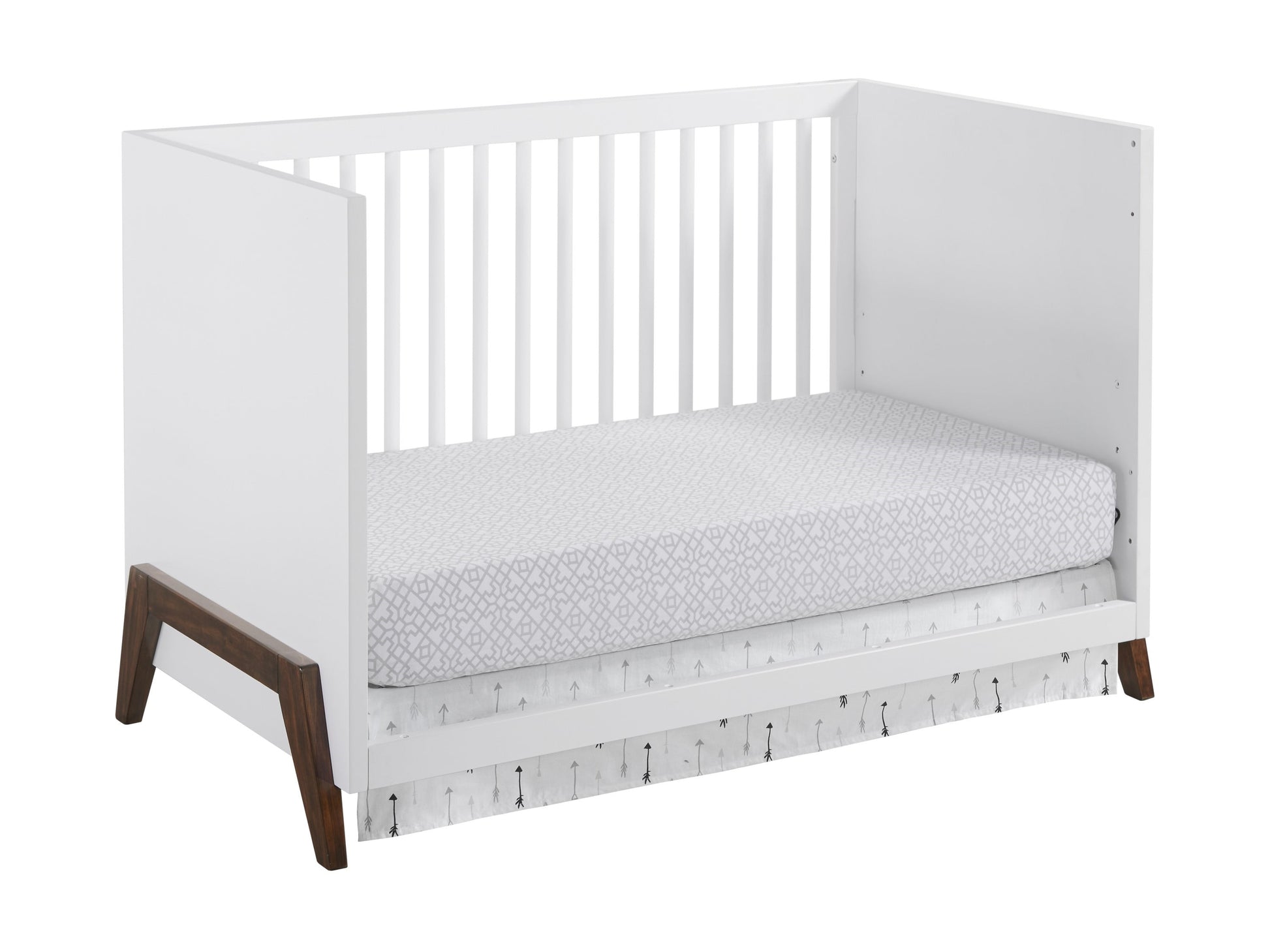 Mari Modern 3-in-1 Convertible Crib Island in White and Walnut Finish
