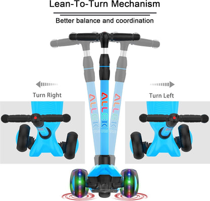 Lean 'N Glide B03 3-Wheeled Kick Scooter for Children Aged 3-12 Years, Adjustable Handlebar, Extra Wide PU Light-Up Wheels, Durable Deck - Aqua Blue