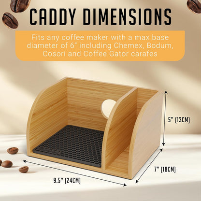 Caddy and Lid for Pour over Coffee Maker, Bamboo Stand Fits Chemex, Bodum, Cosori Coffee Carafes, Heatproof Mat, Filter Holder - Black Mat