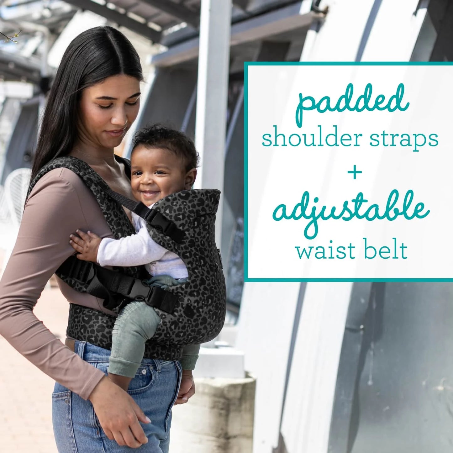 4-in-1 Convertible Baby Carrier - Unisex Multi-Position Design for Infants (0+ Months, 8-32 lbs) in Black and Gray Leopard Print
