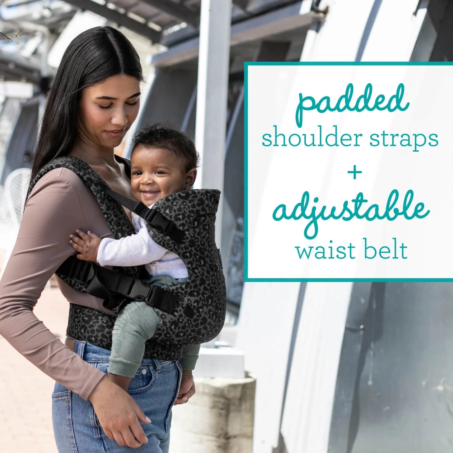 4-in-1 Convertible Baby Carrier - Unisex Multi-Position Design for Infants (0+ Months, 8-32 lbs) in Black and Gray Leopard Print