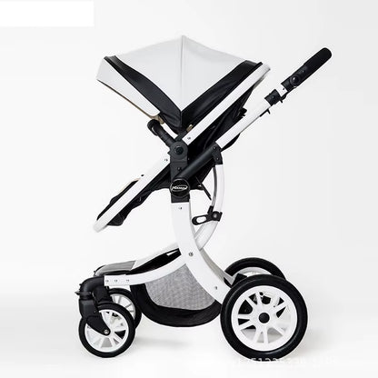 Luxury 3-in-1 Baby Stroller and Car Seat System - 2025 New PU Leather High Landscape Portable Pushchair in White