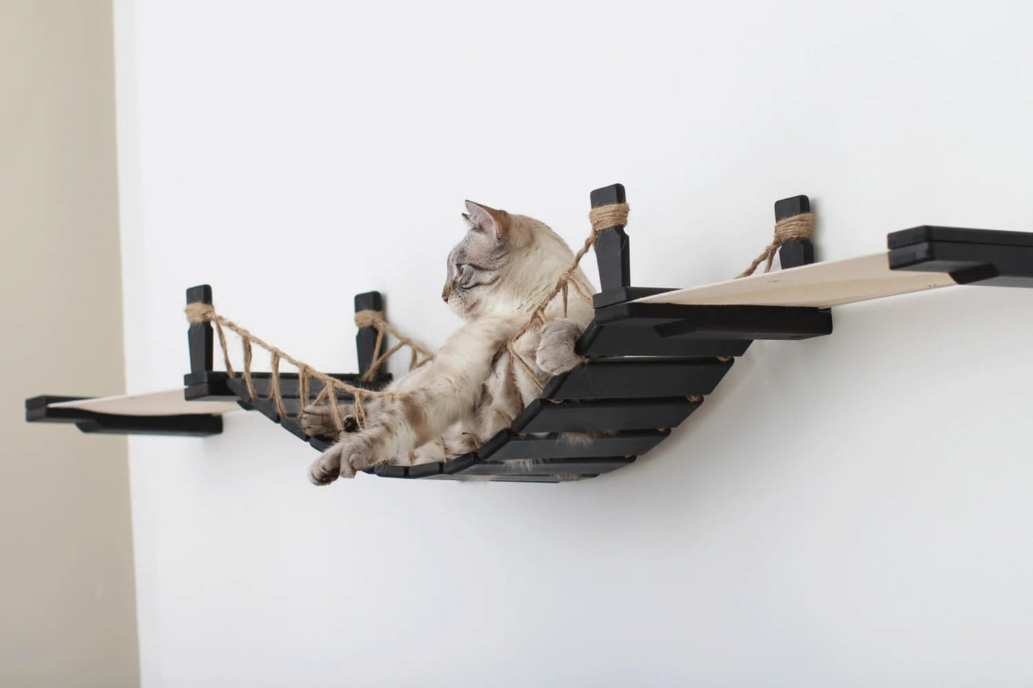 Cat Bridge Wall-Mounted Play and Lounge Toy Cat Tree with Fabric Lounger for Pets