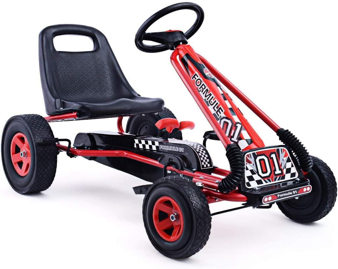 Kids' Off-Road Go Kart with Adjustable Seat, Safety Brakes, EVA Tires, and Steering Wheel - Red