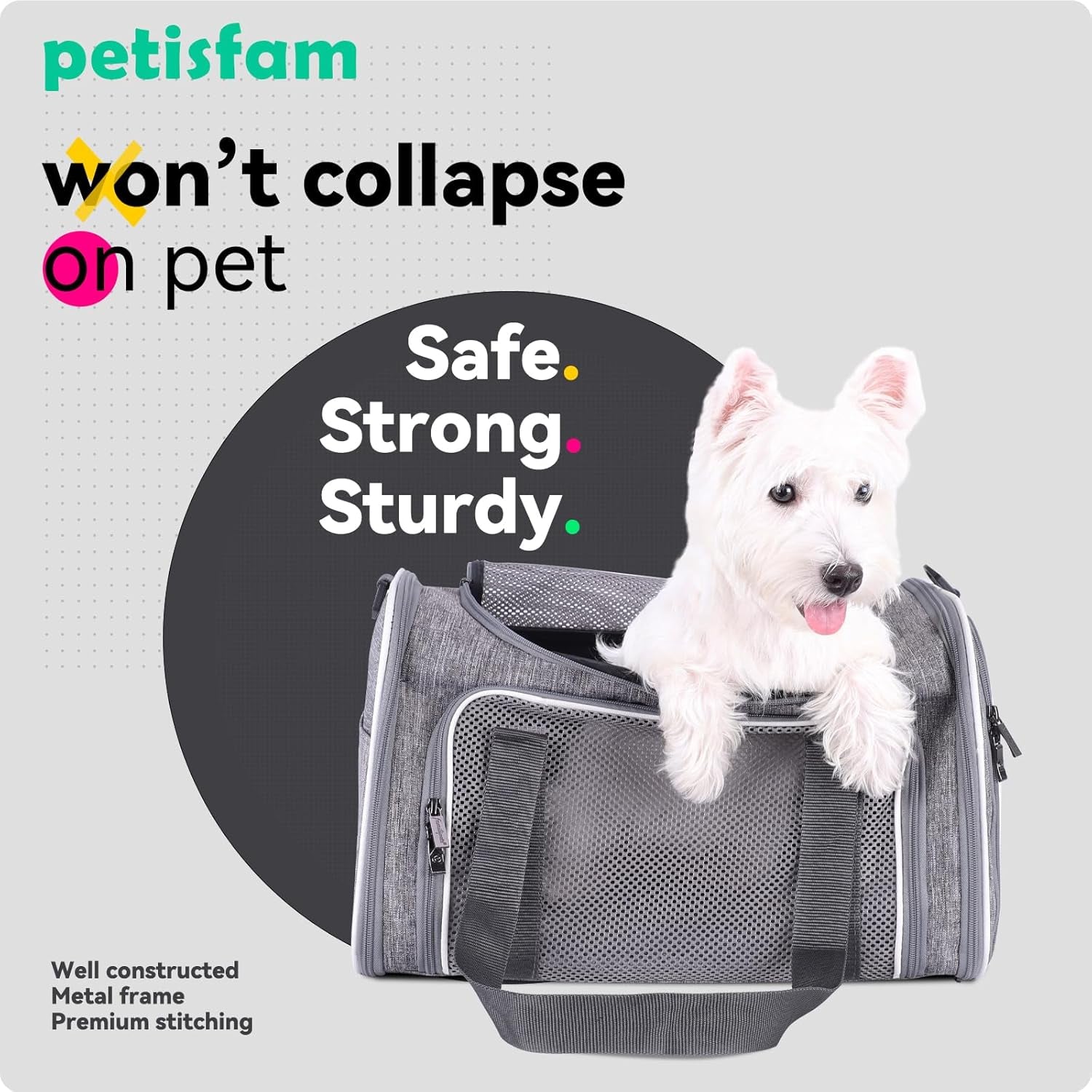 Top Load Cat Carrier Bag for Medium Cats and Small Dogs. Airline Approved, Collapsible, Escape Proof and Auto-Safe. Easy to Get Cat in and Make Vet Visit Less Stressful