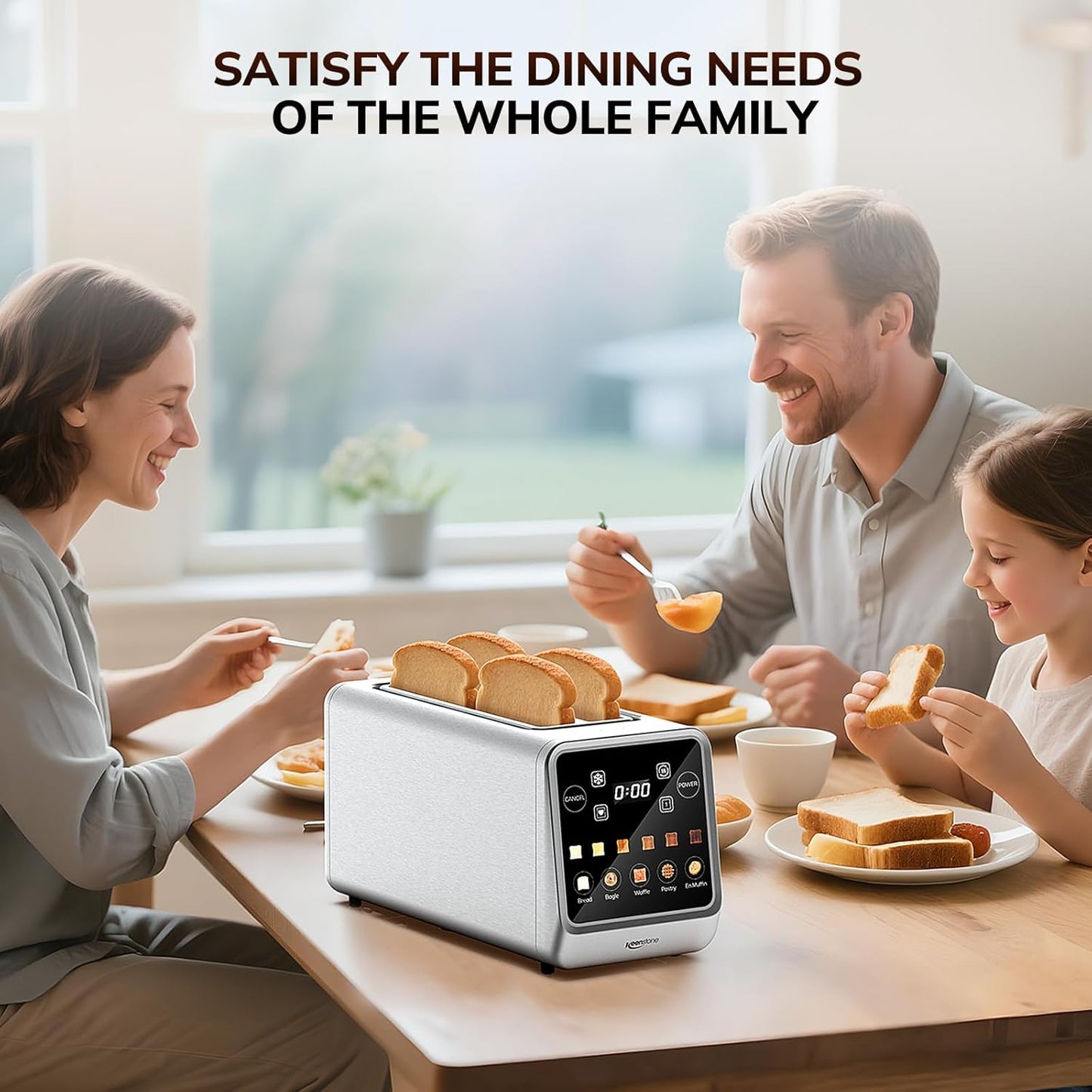 Toaster 4 Slice, Digital Smart Toaster with Touchscreen, Memory Function, Single Slot Toasting, Timer, Reheat & Defrost for Bagels, Bread, Waffles, Muffin, Stainless Steel Kitchen Essentials