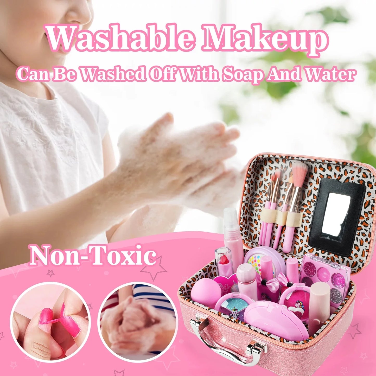 Kids Makeup Set for Girls Washable Real Cosmetic, Safe & Non-Toxic Little Girl Makeup Kit Toys for Girls 3 4 5 6 7 8 9 10 Year Old Birthday Gift for Kids Toddler Girl