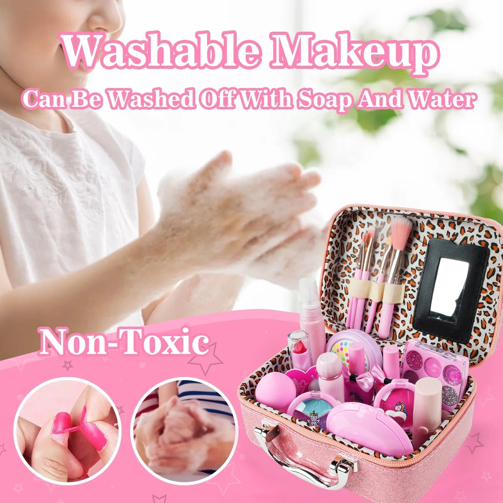Kids Makeup Set for Girls Washable Real Cosmetic, Safe & Non-Toxic Little Girl Makeup Kit Toys for Girls 3 4 5 6 7 8 9 10 Year Old Birthday Gift for Kids Toddler Girl