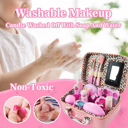 Kids Makeup Set for Girls Washable Real Cosmetic, Safe & Non-Toxic Little Girl Makeup Kit Toys for Girls 3 4 5 6 7 8 9 10 Year Old Birthday Gift for Kids Toddler Girl