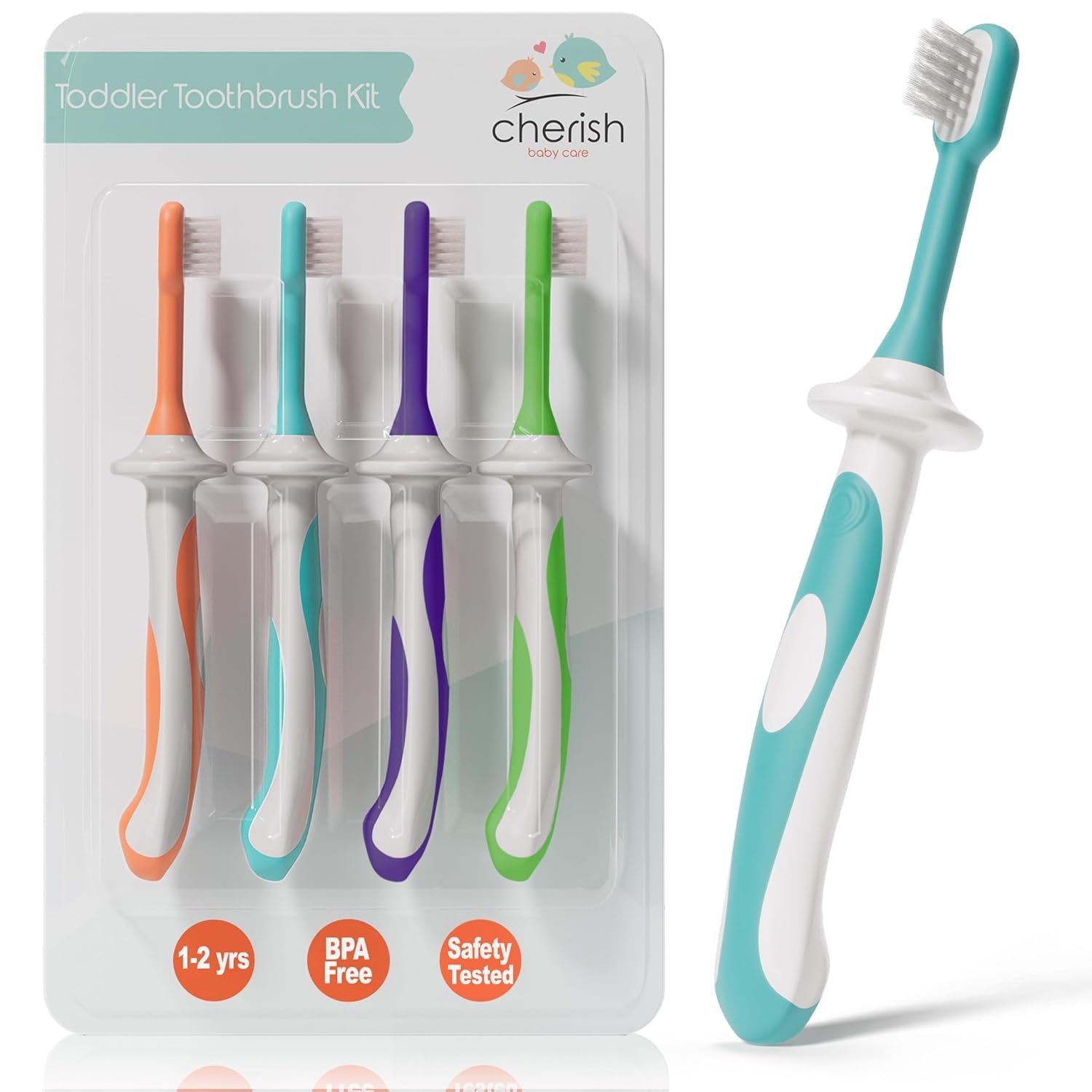 Toddler Toothbrush Set for Ages 1-2 (4-Pack) - BPA-Free, Safety-Tested Soft-Grip Toothbrushes Developed by Pediatric Dentists