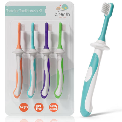 Toddler Toothbrush Set for Ages 1-2 (4-Pack) - BPA-Free, Safety-Tested Soft-Grip Toothbrushes Developed by Pediatric Dentists