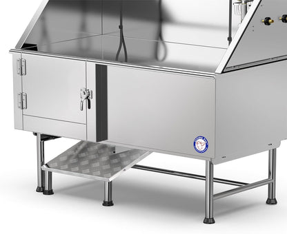 62" Stainless Steel Pet Grooming Bath Tub with Walk-In Ramp and Accessories (Left Door/Right Drain)