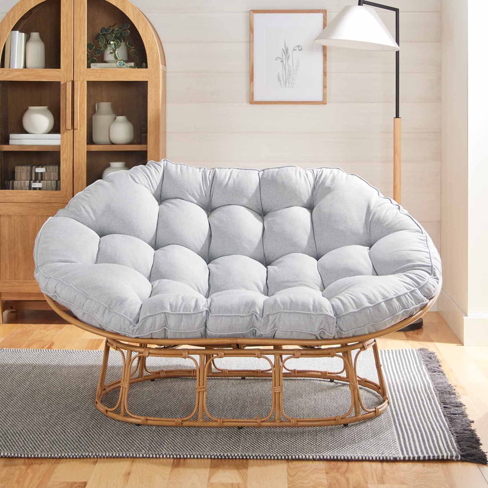 Double Papasan Accent Chair in Grey Linen