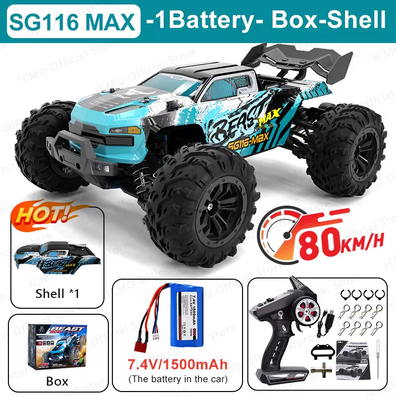 SG116MAX 80KM/H High-Speed Brushless 4WD Off-Road Drift Remote Control Car - 1:16 Scale Professional Racing Model SG116PRO 40KM/H