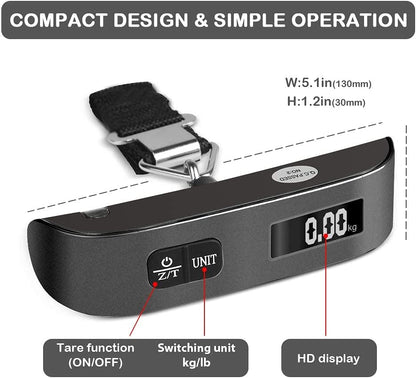 Portable Digital Luggage Scale for Travel - 110 lb Capacity, Rubber Coated Design, Battery Included