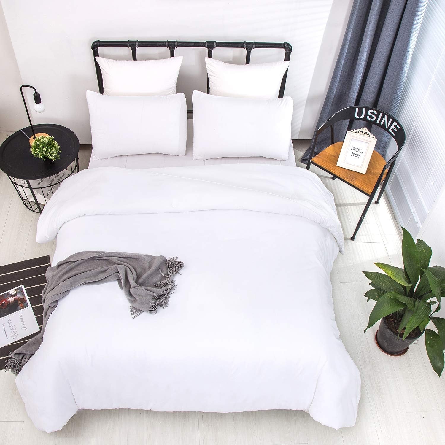 Queen Size 3-Piece White Comforter Set with Two Pillowcases - All-Season Soft Bedding Collection