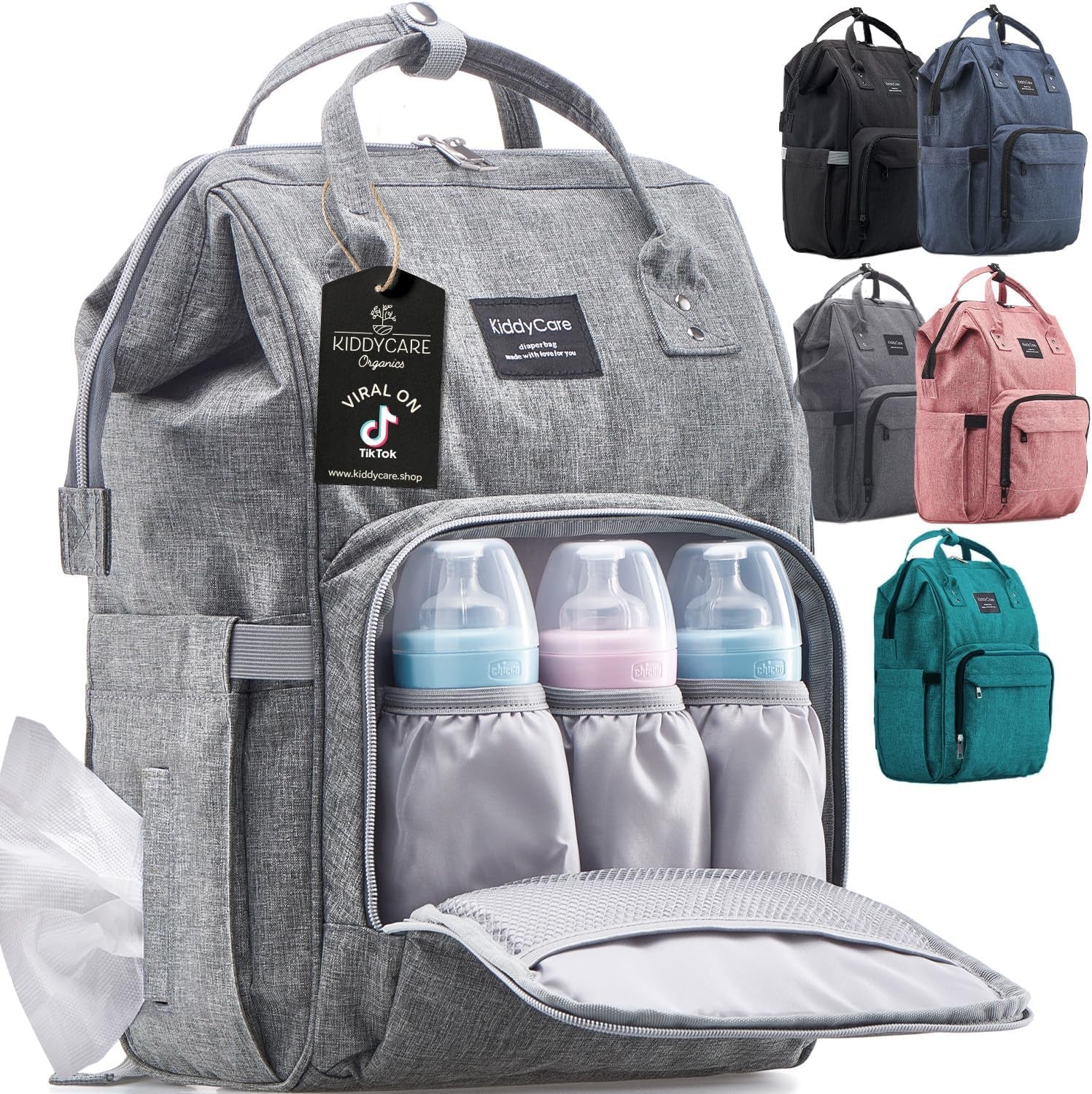 Diaper Bag Backpack with Changing Station | Multifunctional Waterproof Travel Backpack for Maternity | Spacious Unisex Gray Tote Bag