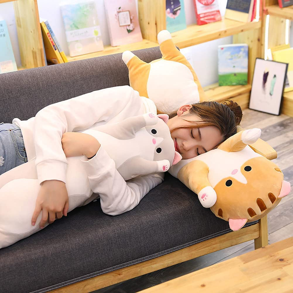 Long Body Cat Plush Pillow - Soft Cartoon Stuffed Animal Doll, Ideal Gift for Kids and Girls (Orange, 19")