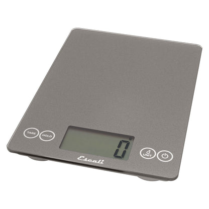 Arti Glass Food Scale Digital Countertop Kitchen, Baking and Cooking Scale with Nutrition and Calorie Counter, 15-Pound Capacity, 9" X 6.5" X .75", Gray Storm