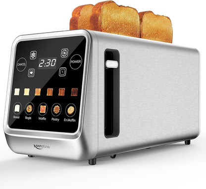 Toaster 4 Slice, Digital Smart Toaster with Touchscreen, Memory Function, Single Slot Toasting, Timer, Reheat & Defrost for Bagels, Bread, Waffles, Muffin, Stainless Steel Kitchen Essentials