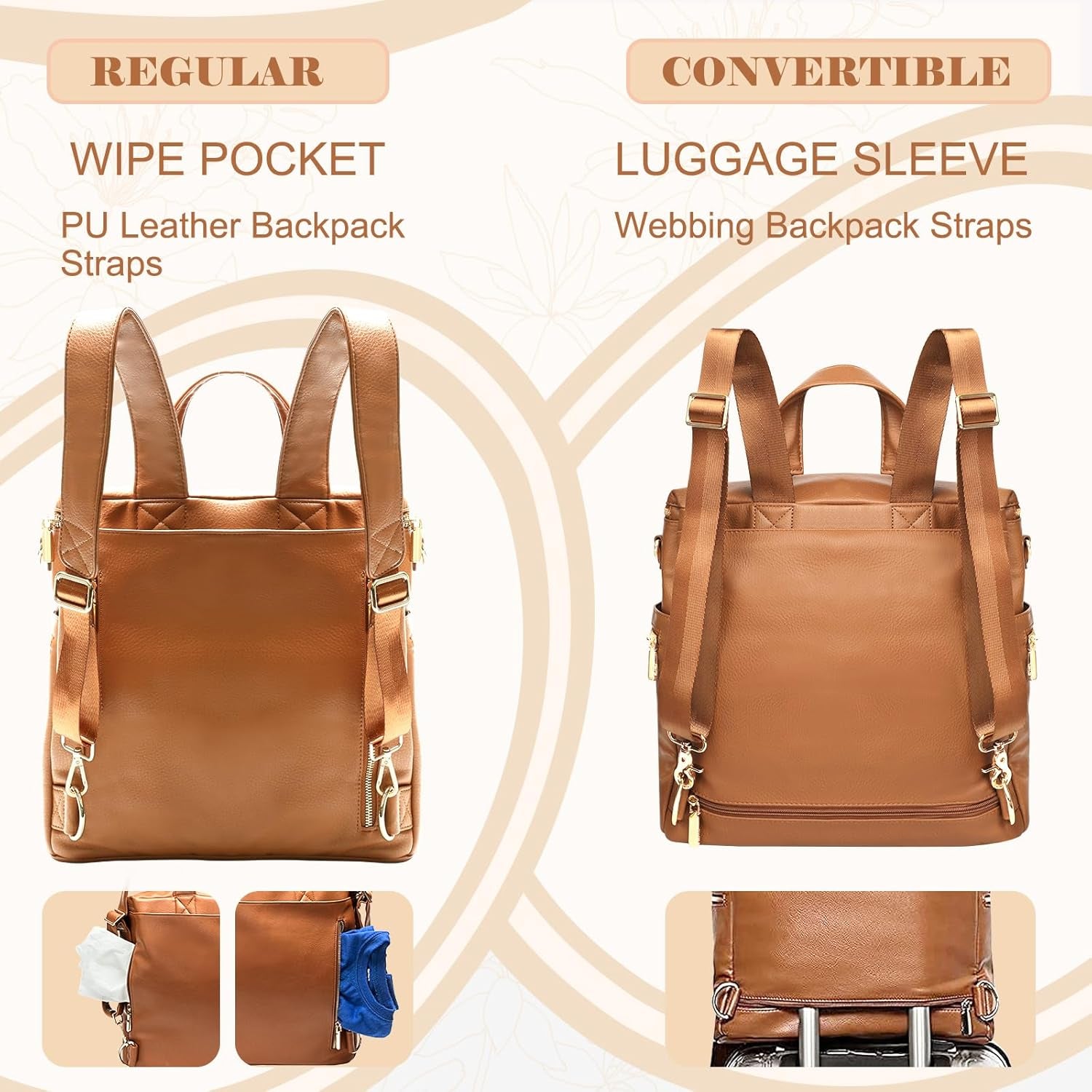 Luxury Leather Diaper Bag Backpack with Changing Pad, Stroller Straps, and Insulated Pockets - Convertible Design in Brown