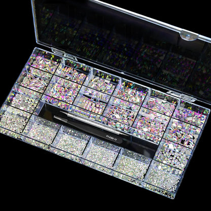 12 Types of 600 Crystal AB Diamonds + 2500 Flat Rhinestones Mix 20 Styles Flatback DIY Crafts Rhinestone Crystals 3D Ornament‌S Flat Back Stones Set + Tweezers + Drill Pen