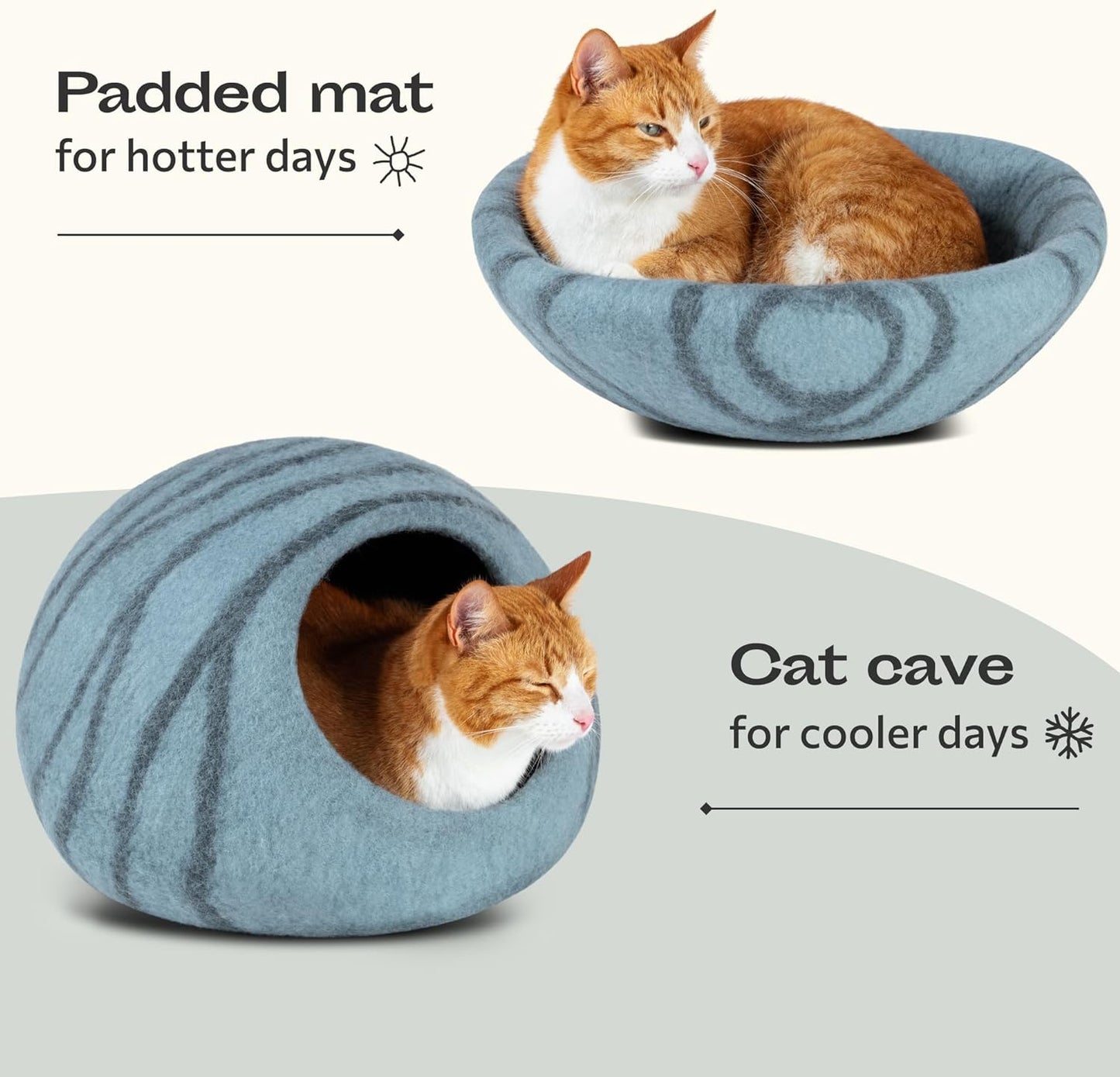 Cat Cave – Premium Felt Cat Bed for Indoor Cats, Handmade Merino Wool (Aquamarine, Medium)