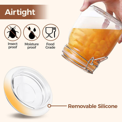 Airtight Glass Canister Set of 3 with Lids 34Oz Food Storage Jar Square - Storage Container with Clear Preserving Seal Wire Clip Fastening for Kitchen Canning Cereal,Pasta,Sugar,Beans,Spice