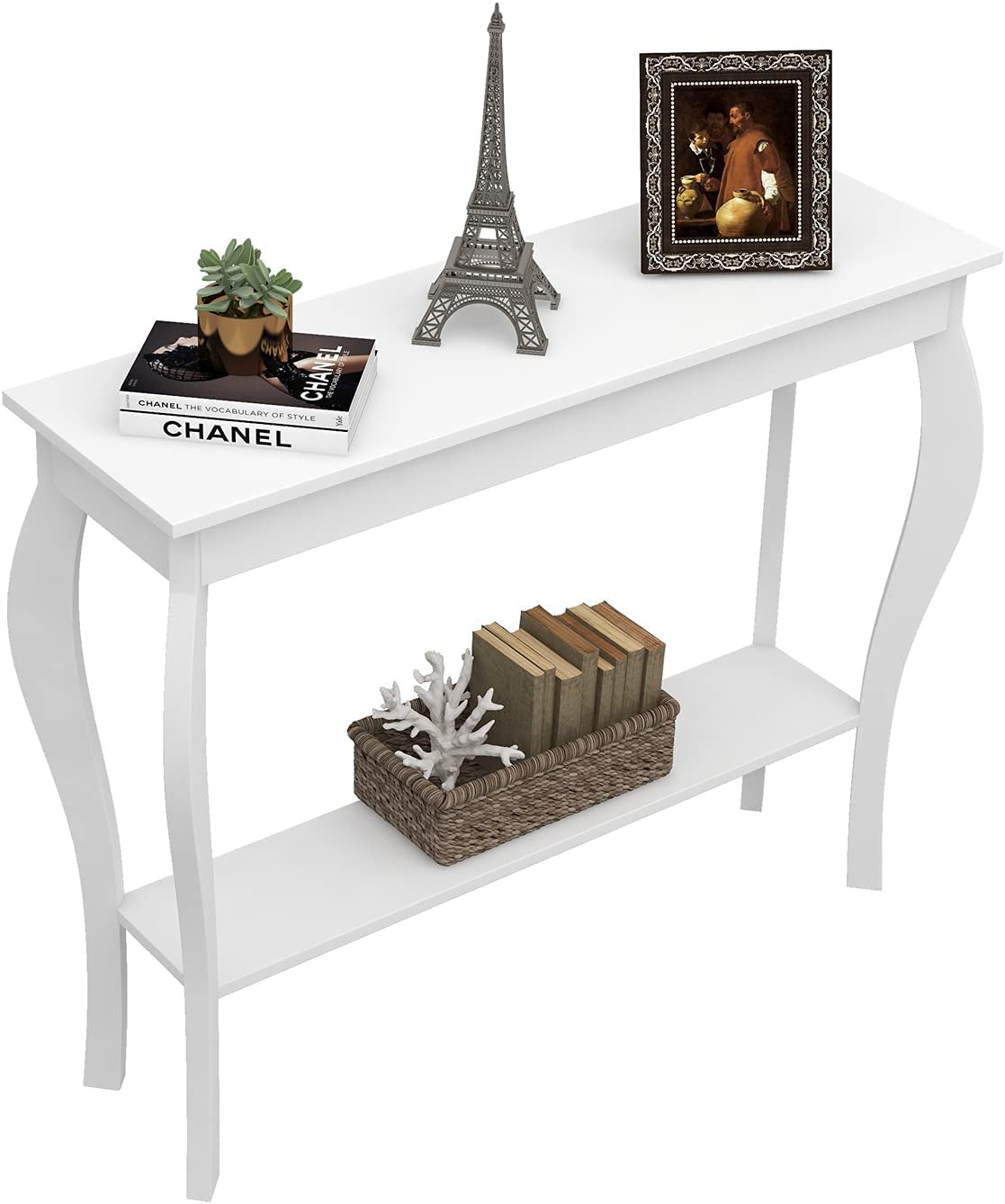 Narrow White Console Table - Elegant Accent Sofa Table for Entryway