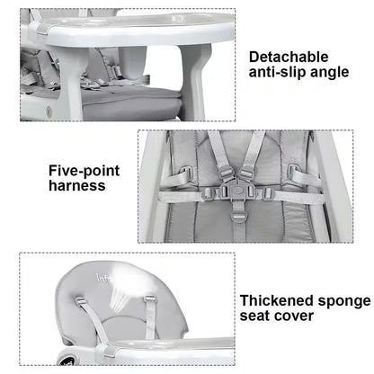 Adjustable 3-in-1 Grey Plastic Baby High Chair with Detachable Trays