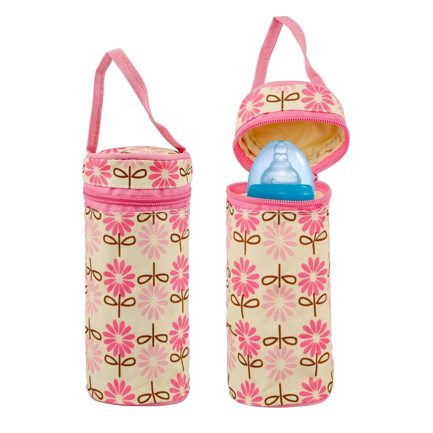 Sophisticated 5-Piece Insulated Baby Diaper Tote Set Featuring Messenger Bag, Handbag, and Food/Bottle Bag in Pink